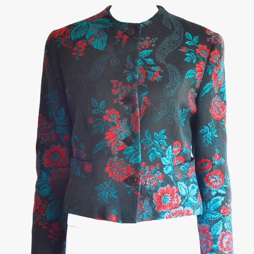 Byblos Charcoal Jacket With Raised Floral Motifs - Italy